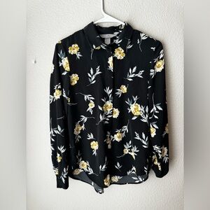 H&M Black Floral Top with Yellow Accents